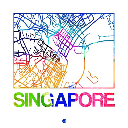 Framed Singapore Watercolor Street Map Print