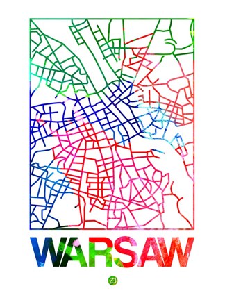 Framed Warsaw Watercolor Street Map Print