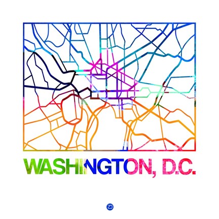 Framed Washington D.C. Watercolor Street Map Print