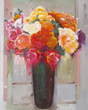 Framed Flowers at the Window Print