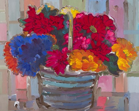 Framed Basket of Flowers II Print