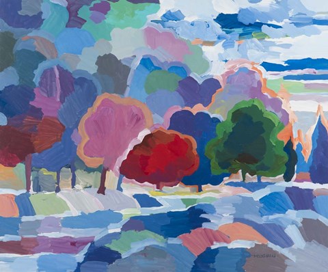 Framed Stream Side Gathering Print