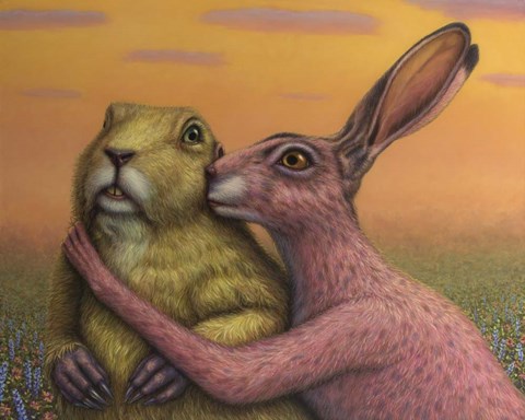 Framed Prairie Dog and Rabbit Couple Print