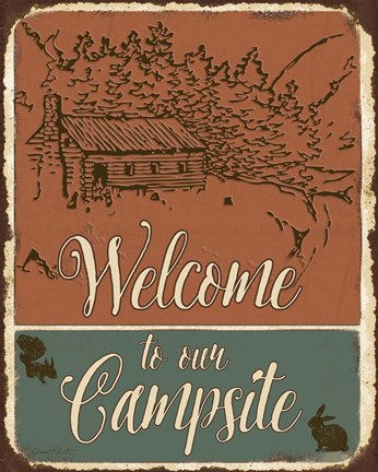 Framed Lodge Sign - Welcome to the Campsite Print