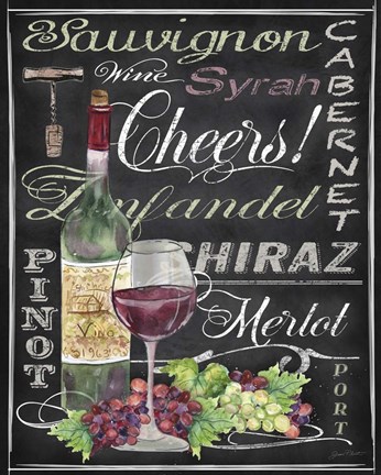 Framed Cheers Wine Art - Black Print