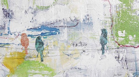 Framed Bird Trio On Wires Print