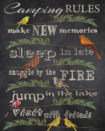 Framed Camping Rules  -  Blackboard Print