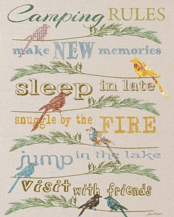 Framed Camping Rules  -  White Print