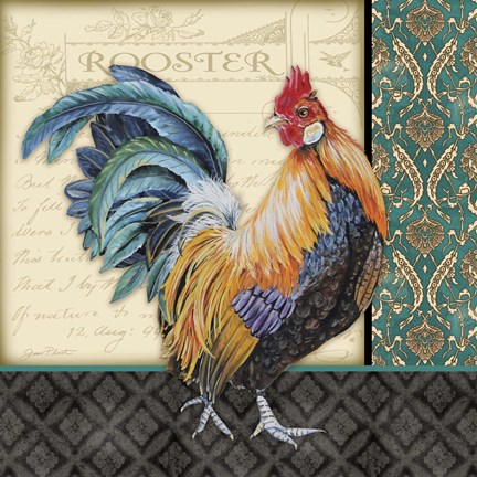 Framed Damask Rooster - A Print