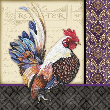 Framed Damask Rooster - C Print