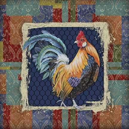 Framed Damask Rooster - N Print