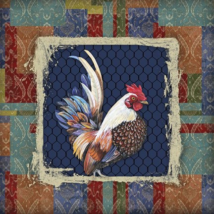 Framed Damask Rooster - O Print