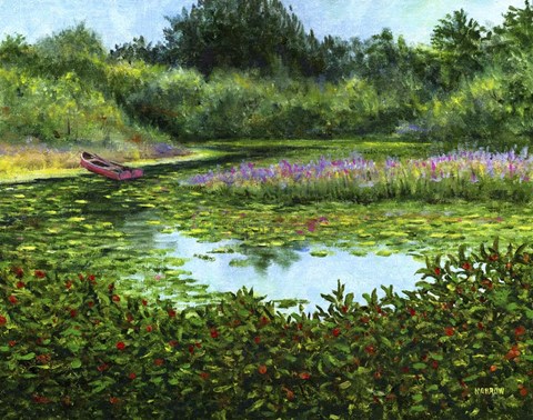 Framed Monets Boat Print