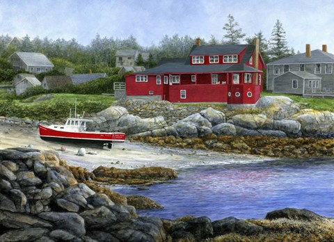 Framed Red House, Red Boat Print