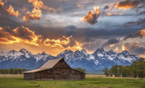 Framed Moulton Barn Sunset Fire Print