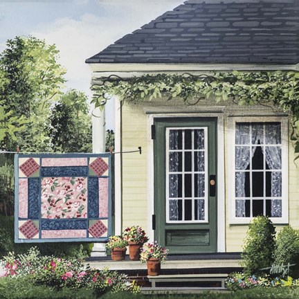 Framed Pink Quilt 1 Print