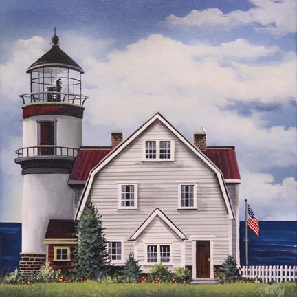 Framed White Lighthouse Print