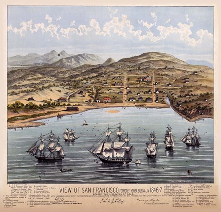 Framed Birdseye View Of San Francisco 1847 Print