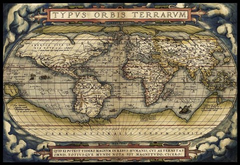 Framed Cosmos-Ortelius World Map 1570 Print