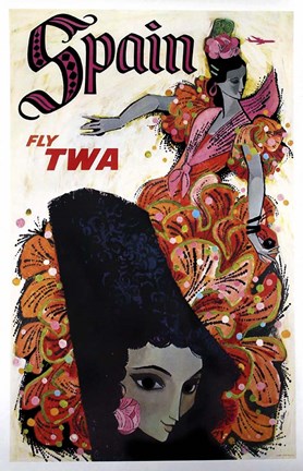 Framed Spain Fly TWA Print