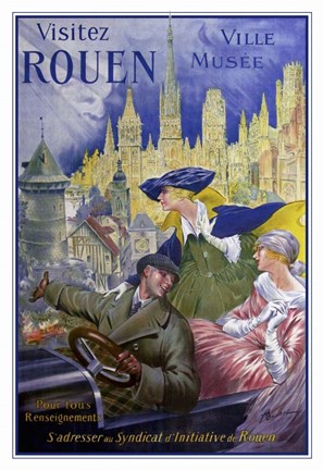 Framed Visitez Rouen, French Vintage Poster Bonnet, Visitez Rouen 1910 Print