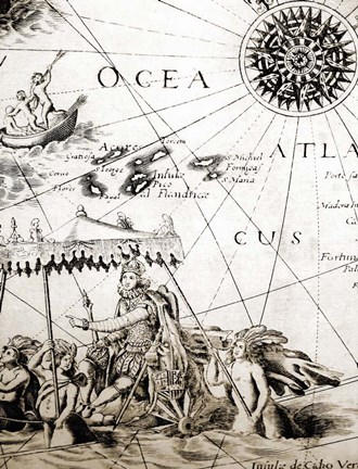 Framed Map Compass Rose Closeup Print