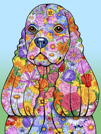 Framed Flowers Cocker Spaniel Print