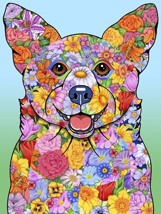 Framed Flowers Corgi Print