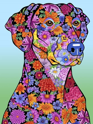 Framed Flowers Doberman Print