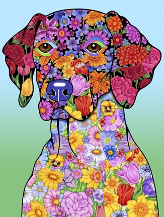 Framed Flowers German Pointer Print