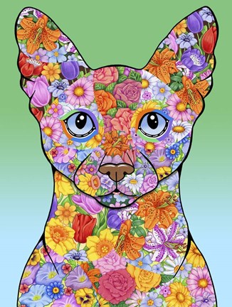 Framed Flowers Siamese Cat Print