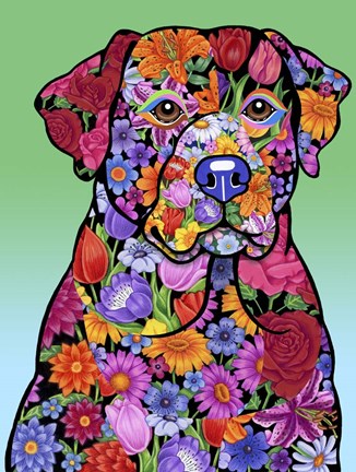 Framed Flower Black Lab Print