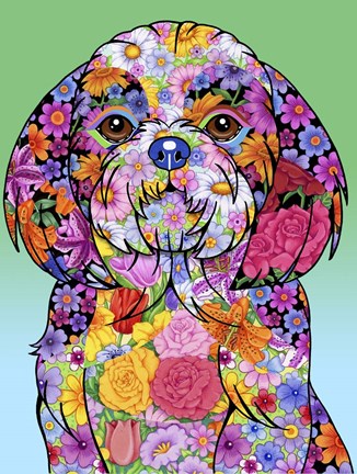 Framed Flowers Shih Tzu Print