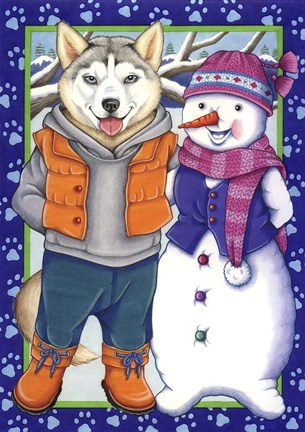 Framed Husky Snowman Print