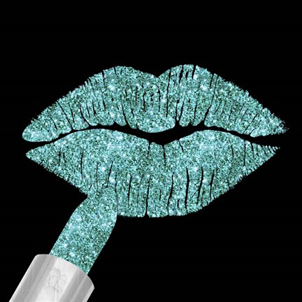 Framed Aqua Glitter Lipstick Print