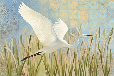 Framed Snowy Egret in Flight v2 Print