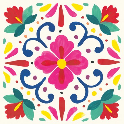 Framed Floral Fiesta White Tile VII Print