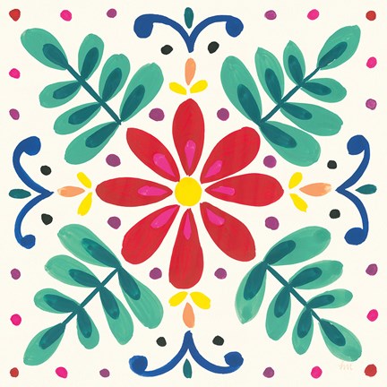 Framed Floral Fiesta White Tile VI Print