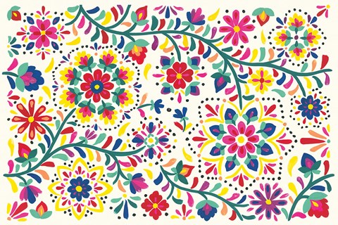 Framed Floral Fiesta White I Print