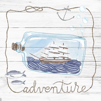 Framed Ship in a Bottle Adventure Shiplap Print
