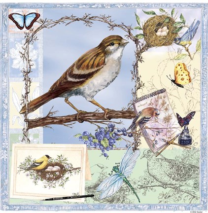 Framed Natural Bliss Birds-Blue Print