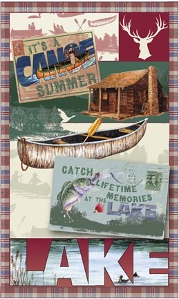 Framed Canoe Lodge Throw Reds Print