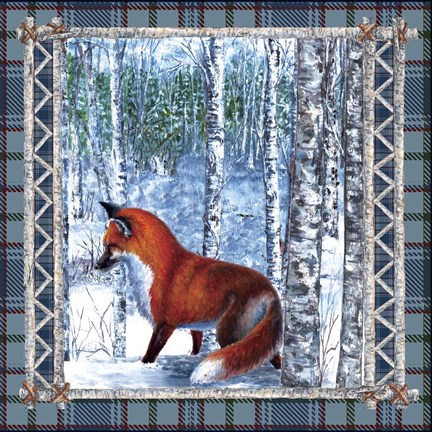 Framed Birch Frame Plaid Fox Print