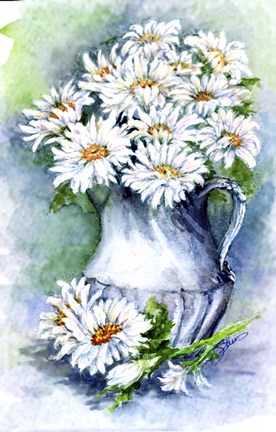 Framed Daisies Watercolor Sketch Print
