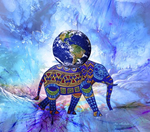 Framed Earth On Elephant Print