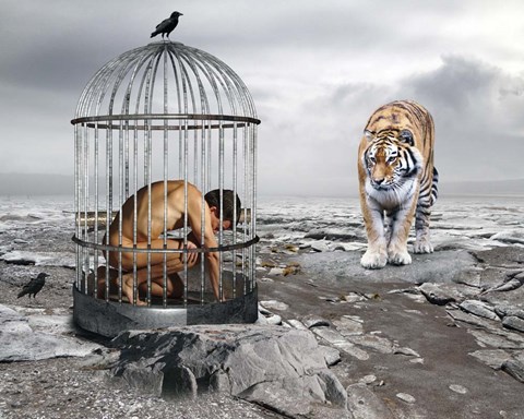 Framed Man In Cage Print