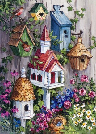 Framed Birdhouse Cottage Print