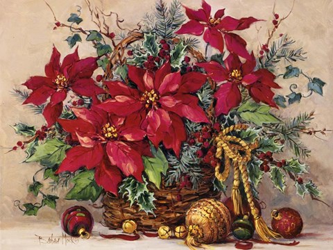 Framed Holiday Poinsettia Basket Print