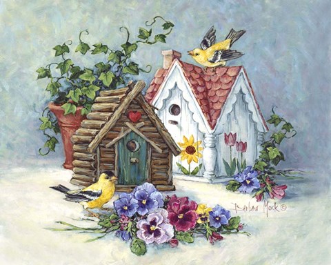 Framed Goldfinch Birdhouses Print