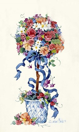 Framed Blue Ribbon Topiary Print